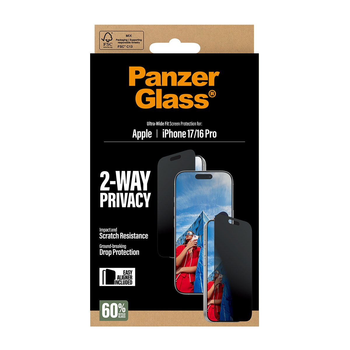 PanzerGlass® 2-Way Privacy Displayschutz iPhone 17 | iPhone 16 Pro | Ultra-Wide Fit m. EasyAligner